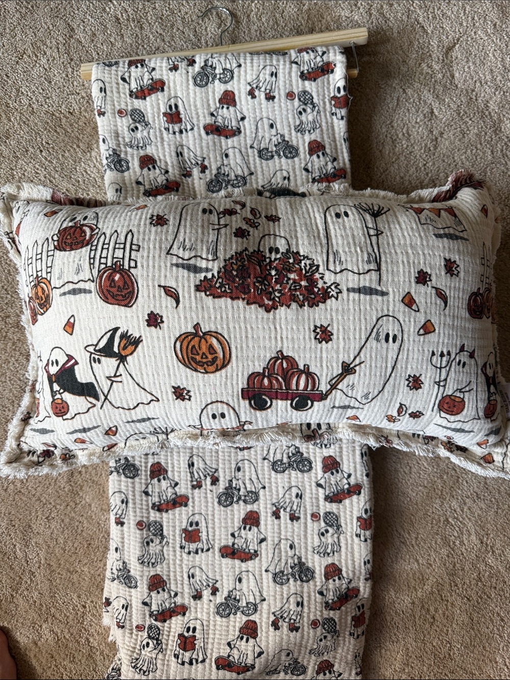 Halloween Ghosts Decorative Pillow Cover and Runner - Cream/Orange